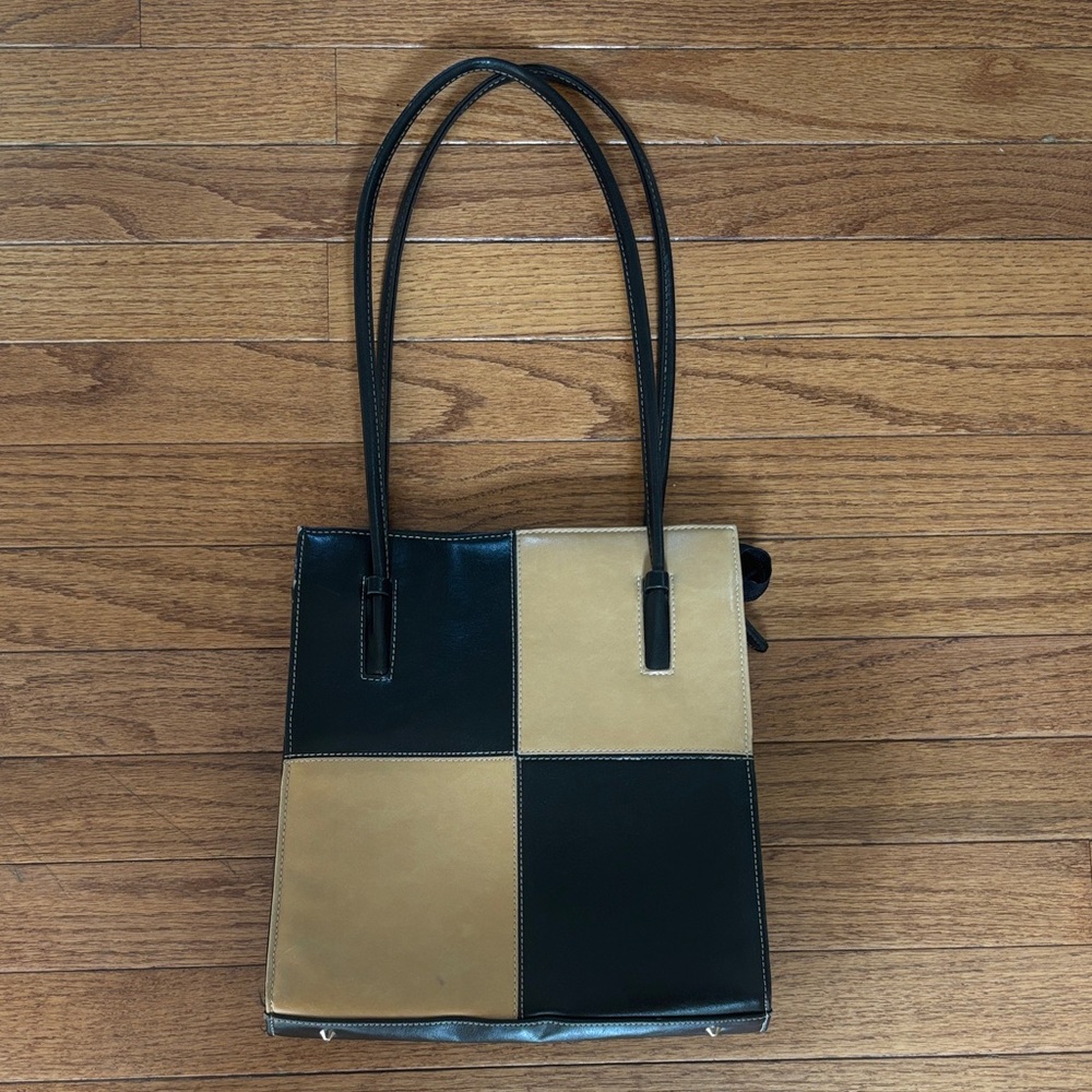 Vintage y2k color block Black and Tan Women's Tote Bag